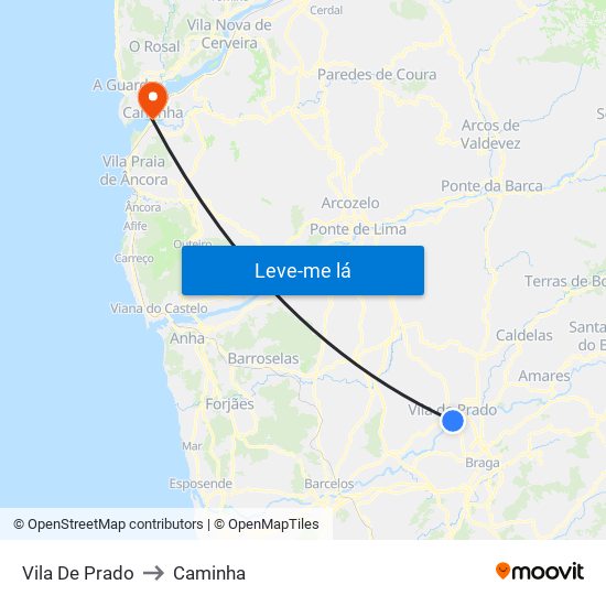 Vila De Prado to Caminha map