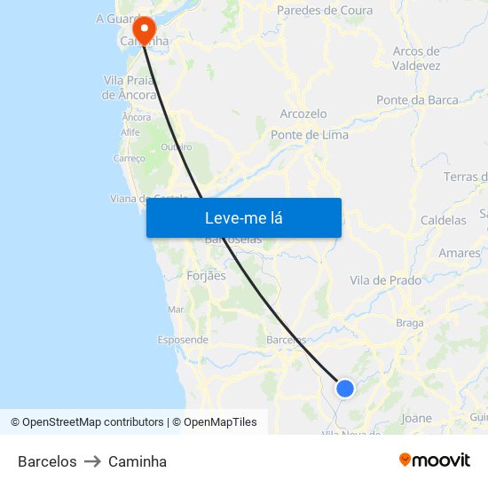 Barcelos to Caminha map