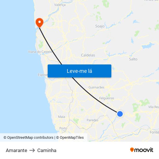 Amarante to Caminha map