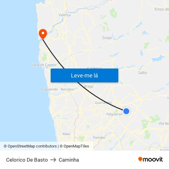 Celorico De Basto to Caminha map