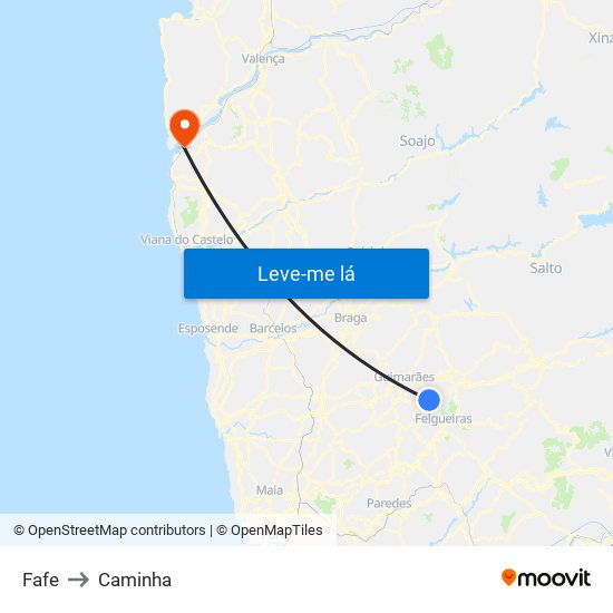 Fafe to Caminha map