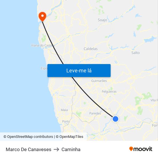 Marco De Canaveses to Caminha map