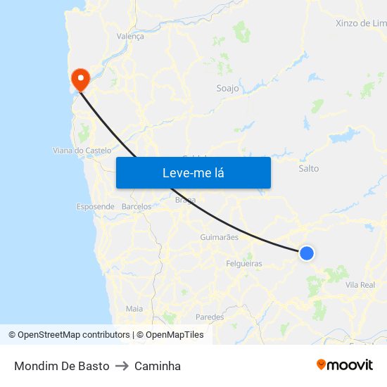 Mondim De Basto to Caminha map