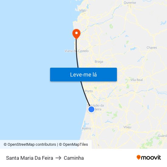 Santa Maria Da Feira to Caminha map