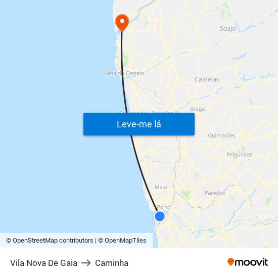 Vila Nova De Gaia to Caminha map