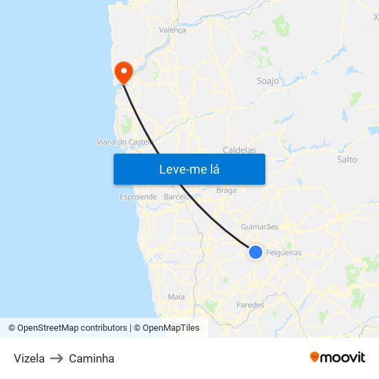 Vizela to Caminha map