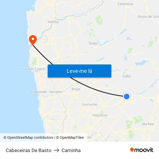 Cabeceiras De Basto to Caminha map