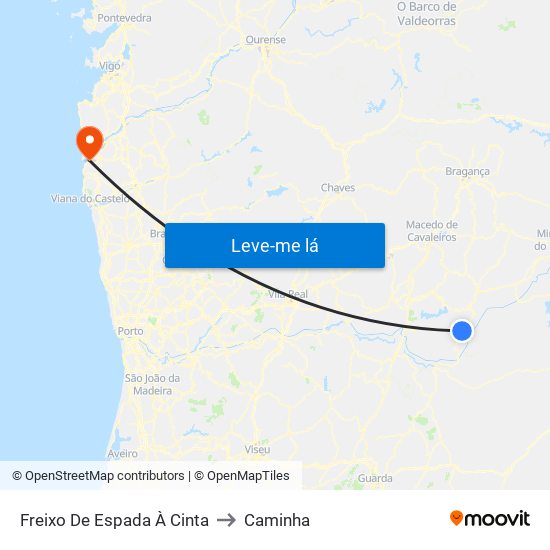 Freixo De Espada À Cinta to Caminha map