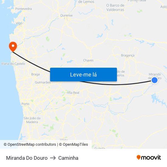 Miranda Do Douro to Caminha map