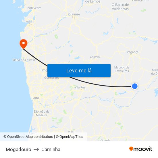 Mogadouro to Caminha map