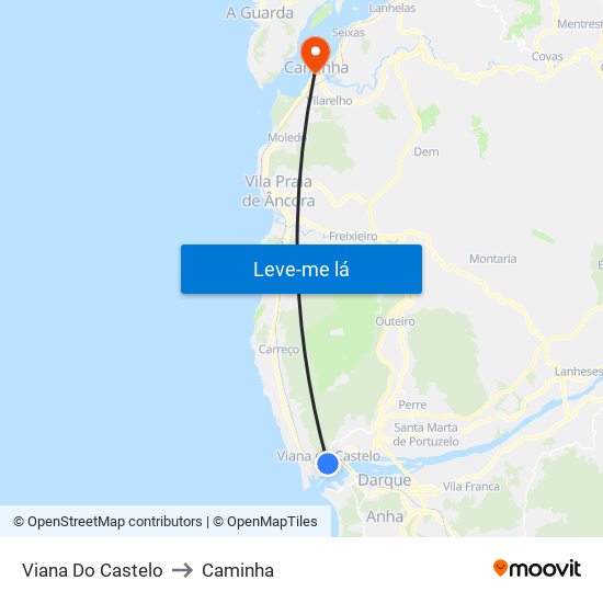 Viana Do Castelo to Caminha map