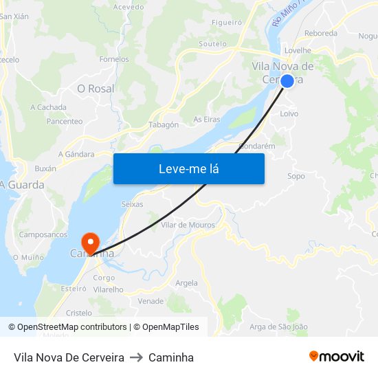 Vila Nova De Cerveira to Caminha map