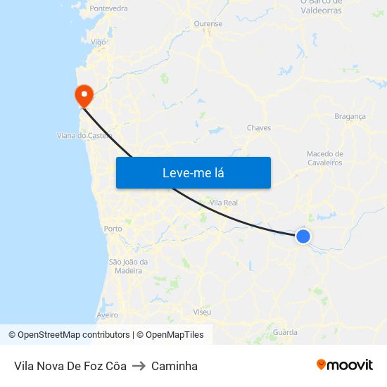 Vila Nova De Foz Côa to Caminha map