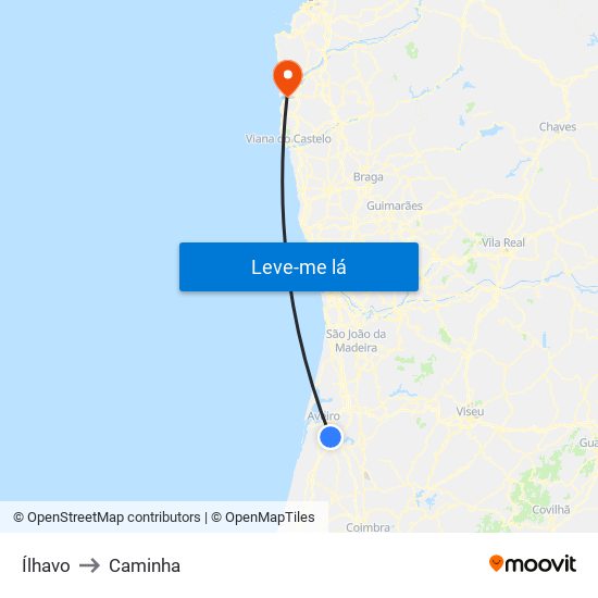 Ílhavo to Caminha map