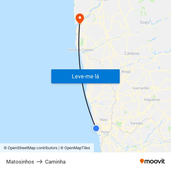 Matosinhos to Caminha map