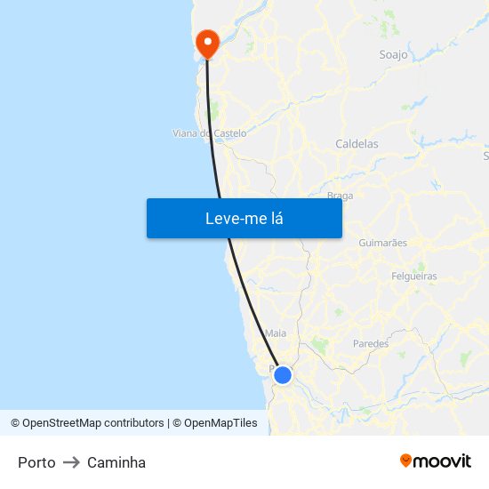 Porto to Caminha map