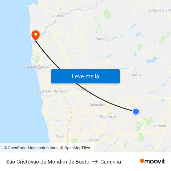 São Cristóvão de Mondim de Basto to Caminha map