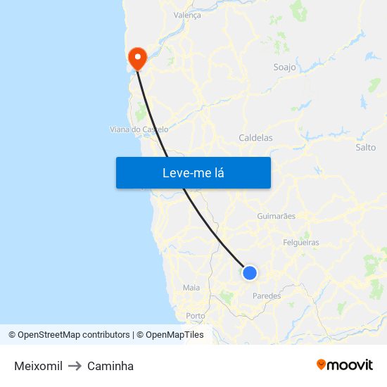 Meixomil to Caminha map