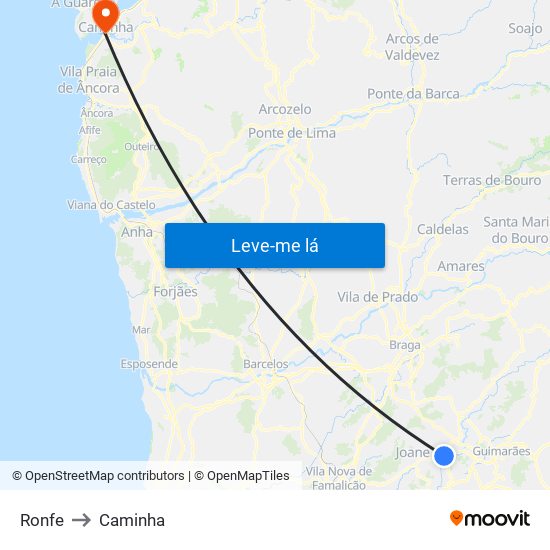 Ronfe to Caminha map