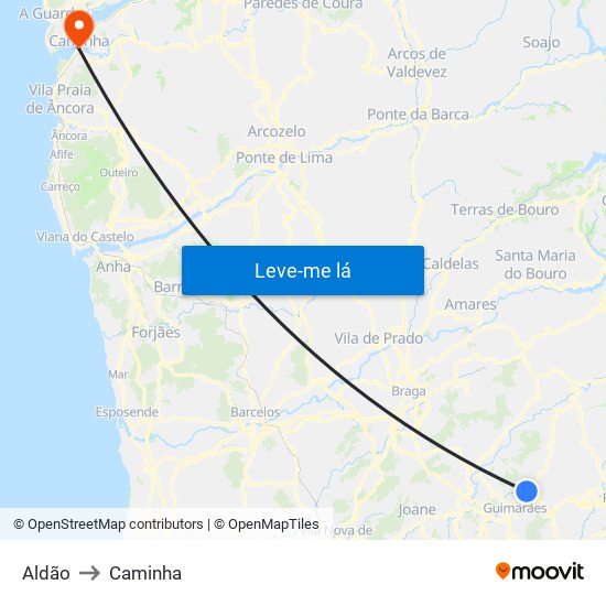 Aldão to Caminha map