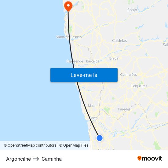 Argoncilhe to Caminha map