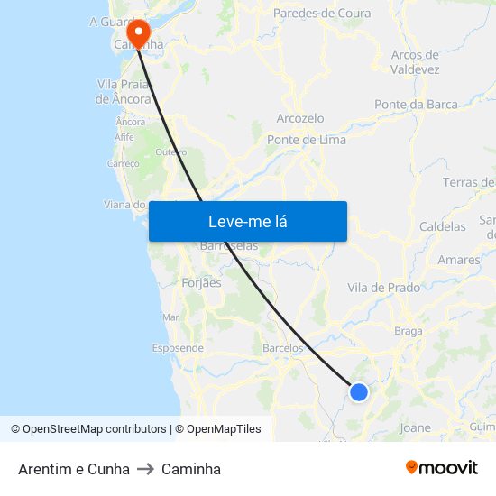 Arentim e Cunha to Caminha map