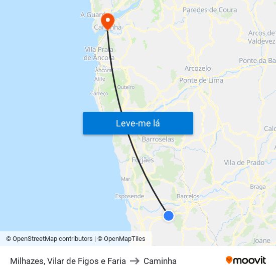 Milhazes, Vilar de Figos e Faria to Caminha map