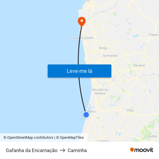 Gafanha da Encarnação to Caminha map