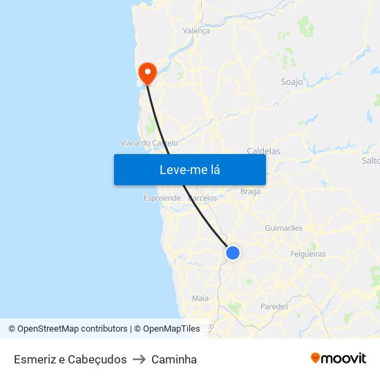 Esmeriz e Cabeçudos to Caminha map