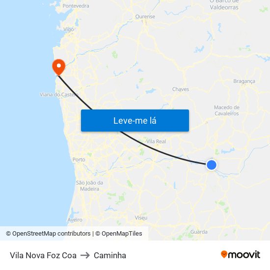 Vila Nova Foz Coa to Caminha map