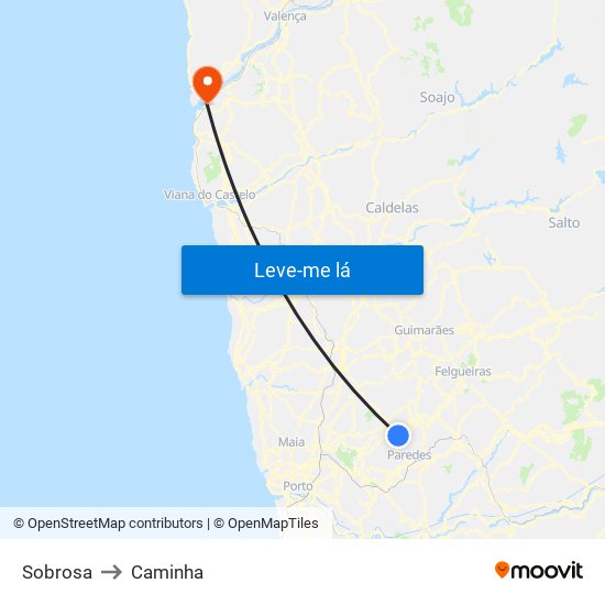 Sobrosa to Caminha map