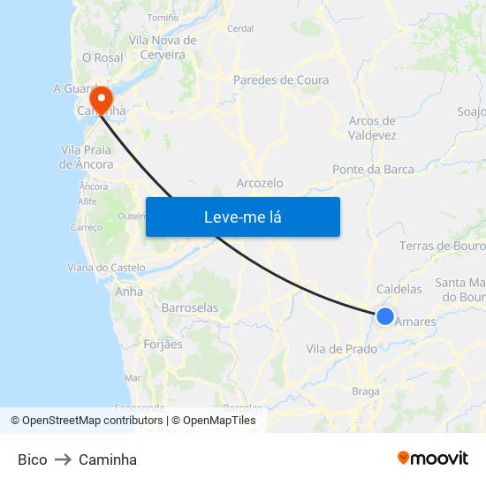 Bico to Caminha map