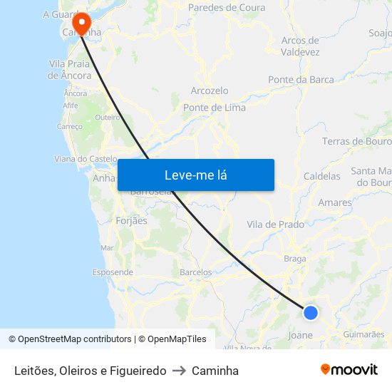 Leitões, Oleiros e Figueiredo to Caminha map