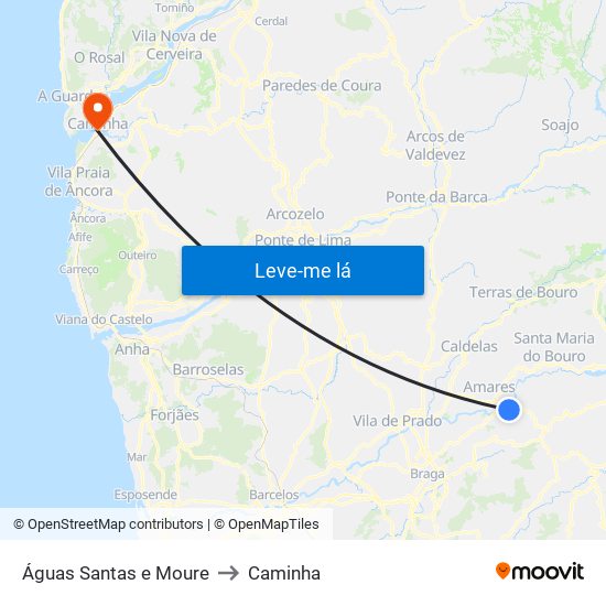 Águas Santas e Moure to Caminha map