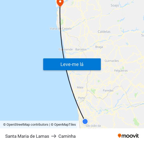 Santa Maria de Lamas to Caminha map