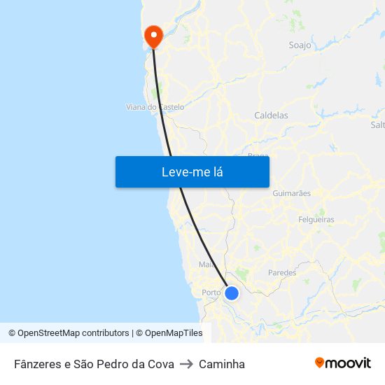 Fânzeres e São Pedro da Cova to Caminha map