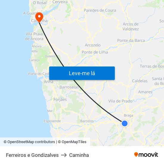 Ferreiros e Gondizalves to Caminha map