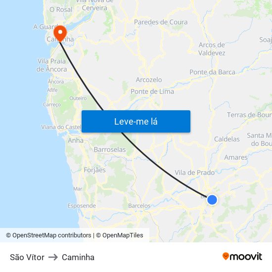São Vítor to Caminha map