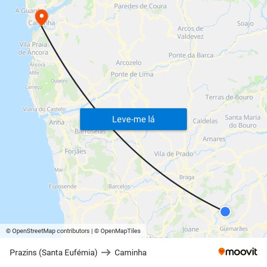Prazins (Santa Eufémia) to Caminha map