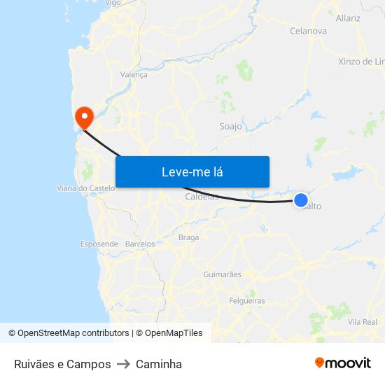 Ruivães e Campos to Caminha map