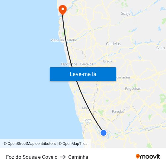 Foz do Sousa e Covelo to Caminha map