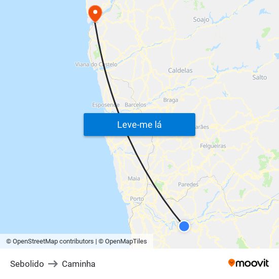 Sebolido to Caminha map