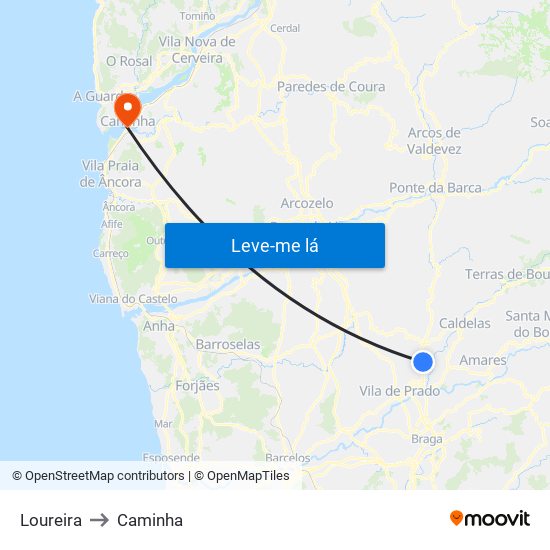 Loureira to Caminha map