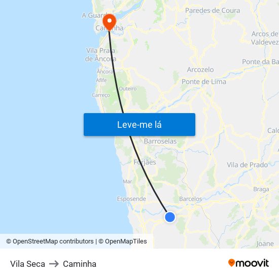Vila Seca to Caminha map