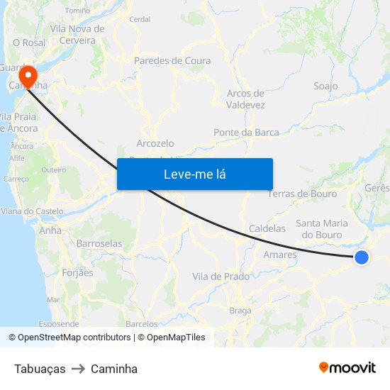 Tabuaças to Caminha map
