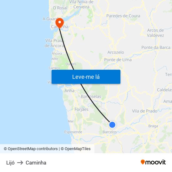 Lijó to Caminha map