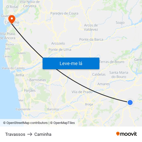 Travassos to Caminha map