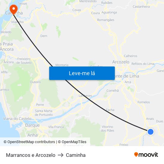 Marrancos e Arcozelo to Caminha map