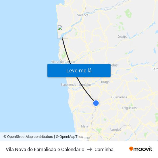Vila Nova de Famalicão e Calendário to Caminha map