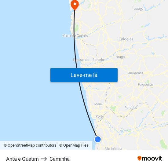 Anta e Guetim to Caminha map